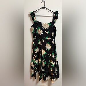 Draper James - Floral Midi Dress in Black with Green and Cream - Size XL